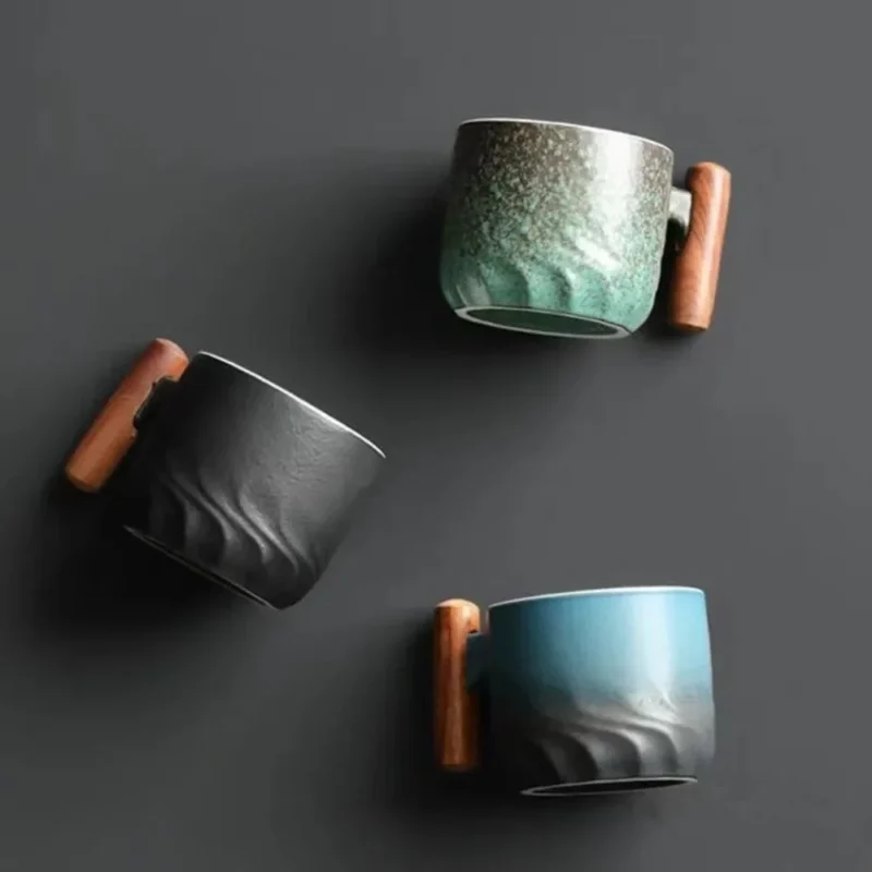 Wooden Handle Ceramic Coffee Mug